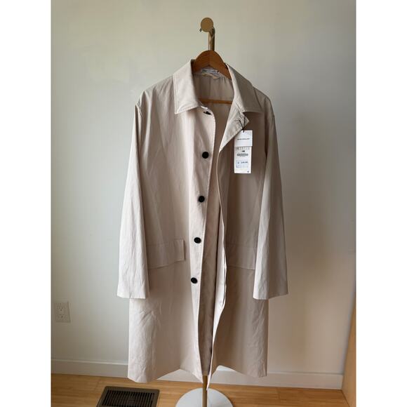 NWT Zara Men's Water Repellant Technical Trench Coat Button Front Size XL Beige - Picture 10 of 11